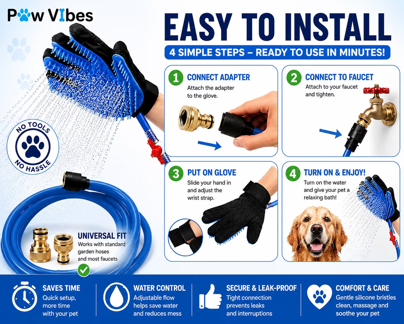 Bathing Hose Glove for Dogs, Cats & Other Pets with Superior Quality Towel
