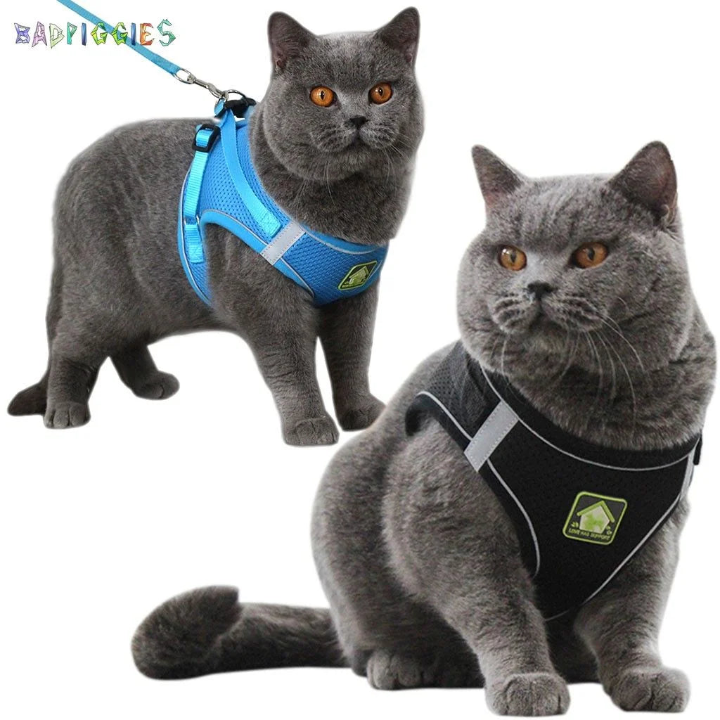 Badpiggies Cat Dog No Pull Harness Leash Set Outdoor Adjustable Puppy Bulldog Reflective Harness Vest (XS, Red)