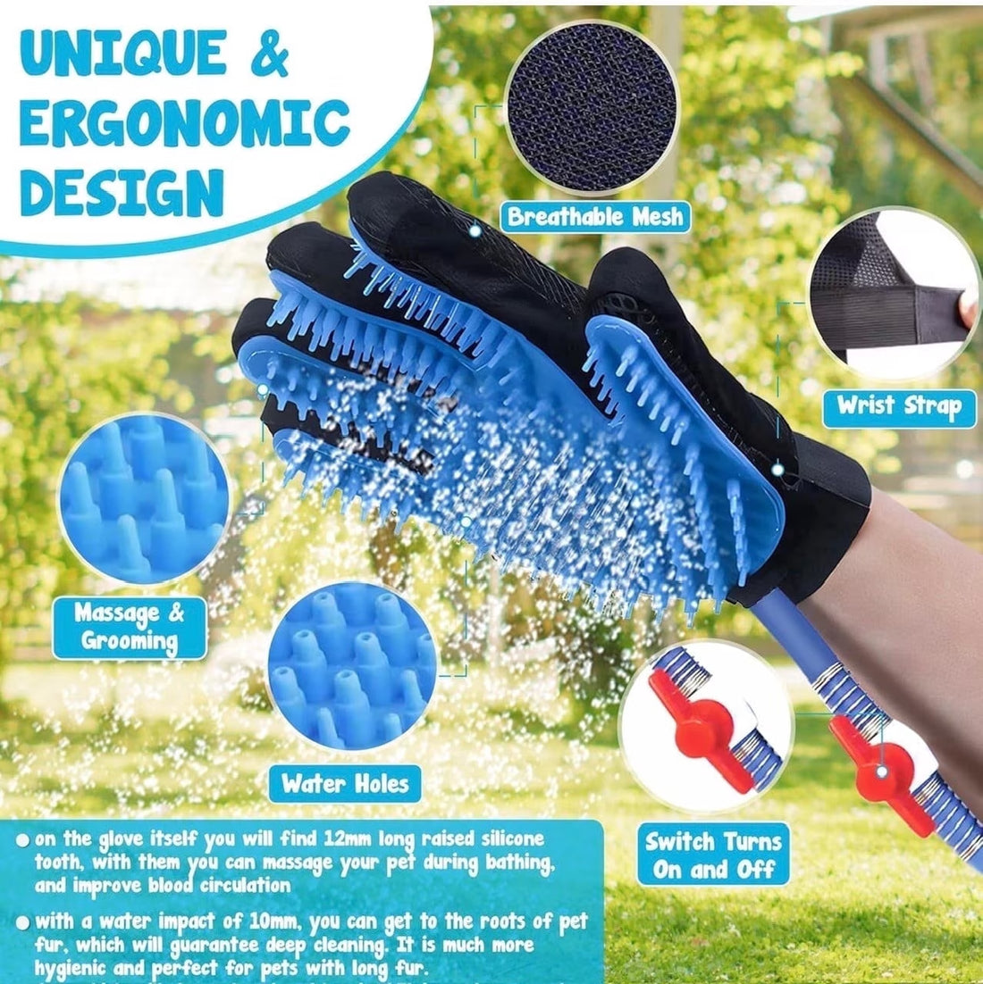 Bathing Hose Glove for Dogs, Cats &amp; Other Pets with Superior Quality Towel