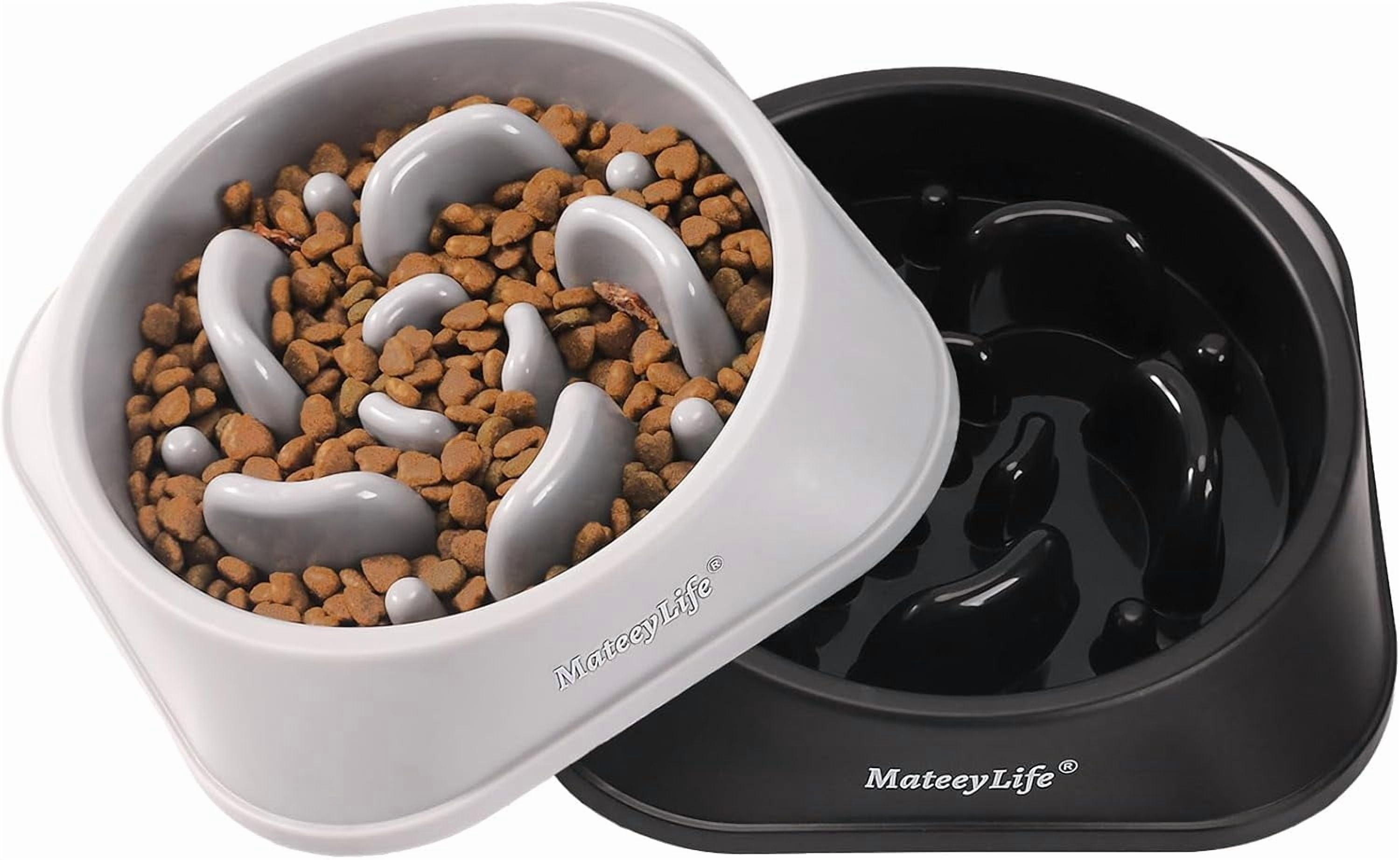Slow Feeder Dog Bowls 2PCS, Non Slip Cat Food Bowls, Bloat Stop Maze Dishes, Interactive Feeder for All Breeds 2 Cup Gray&amp;Black