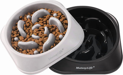 Slow Feeder Dog Bowls 2PCS, Non Slip Cat Food Bowls, Bloat Stop Maze Dishes, Interactive Feeder for All Breeds 2 Cup Gray&amp;Black