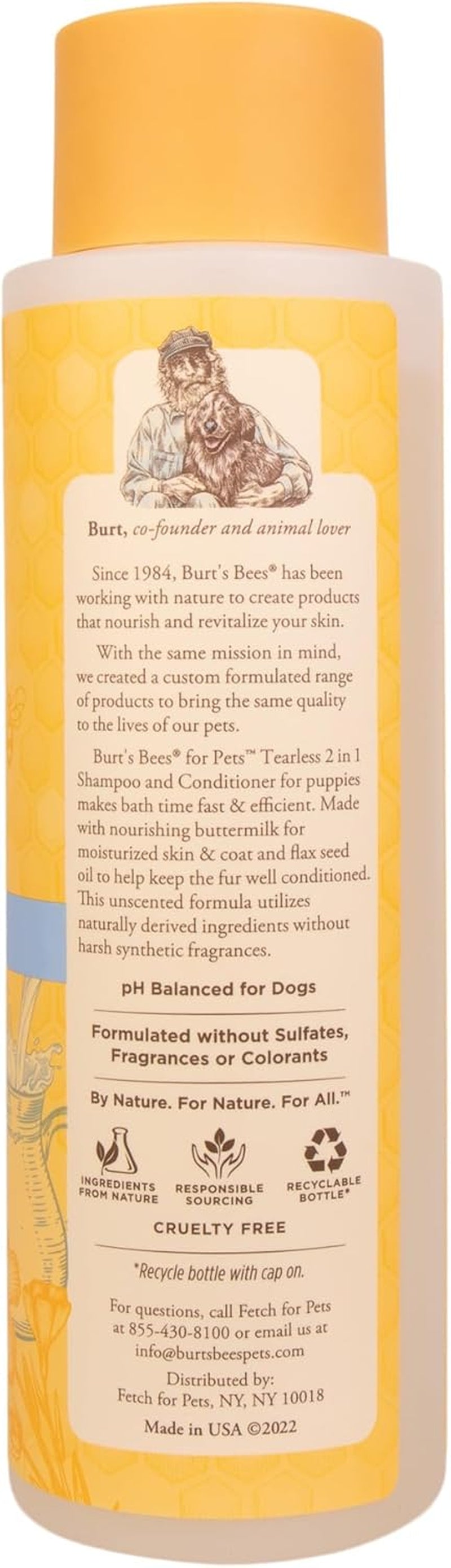 Burt’S Bees for Pets Tear Free Puppy Shampoo &amp; Conditioner with Buttermilk, 2 in 1 Gentle Dog Shampoo for Puppies, Cleans and Conditions Sensitive Skin, 16 Fl Oz