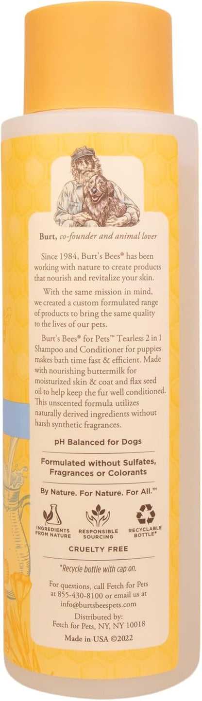 Burt’S Bees for Pets Tear Free Puppy Shampoo &amp; Conditioner with Buttermilk, 2 in 1 Gentle Dog Shampoo for Puppies, Cleans and Conditions Sensitive Skin, 16 Fl Oz