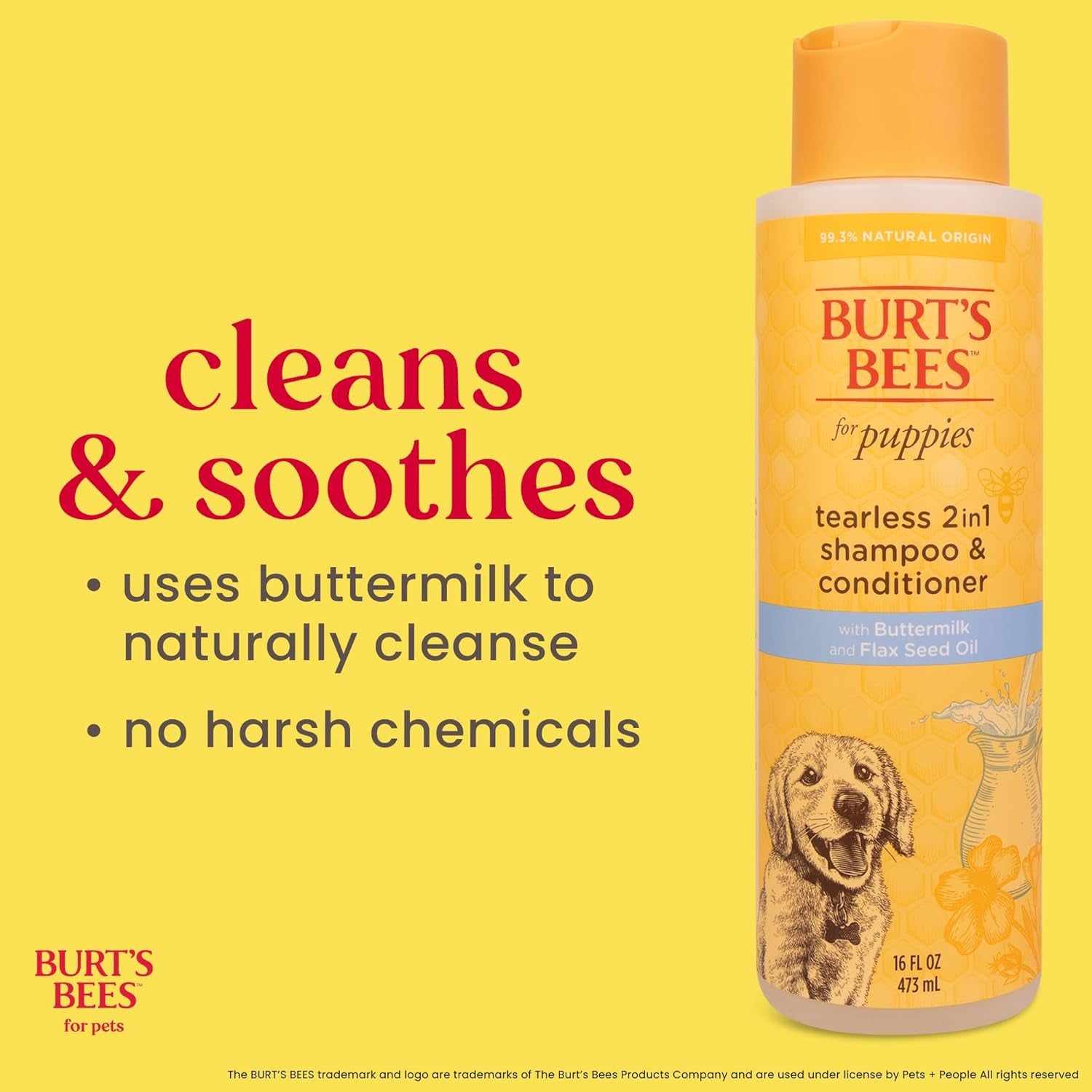 Burt’S Bees for Pets Tear Free Puppy Shampoo &amp; Conditioner with Buttermilk, 2 in 1 Gentle Dog Shampoo for Puppies, Cleans and Conditions Sensitive Skin, 16 Fl Oz