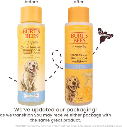Burt’S Bees for Pets Tear Free Puppy Shampoo &amp; Conditioner with Buttermilk, 2 in 1 Gentle Dog Shampoo for Puppies, Cleans and Conditions Sensitive Skin, 16 Fl Oz