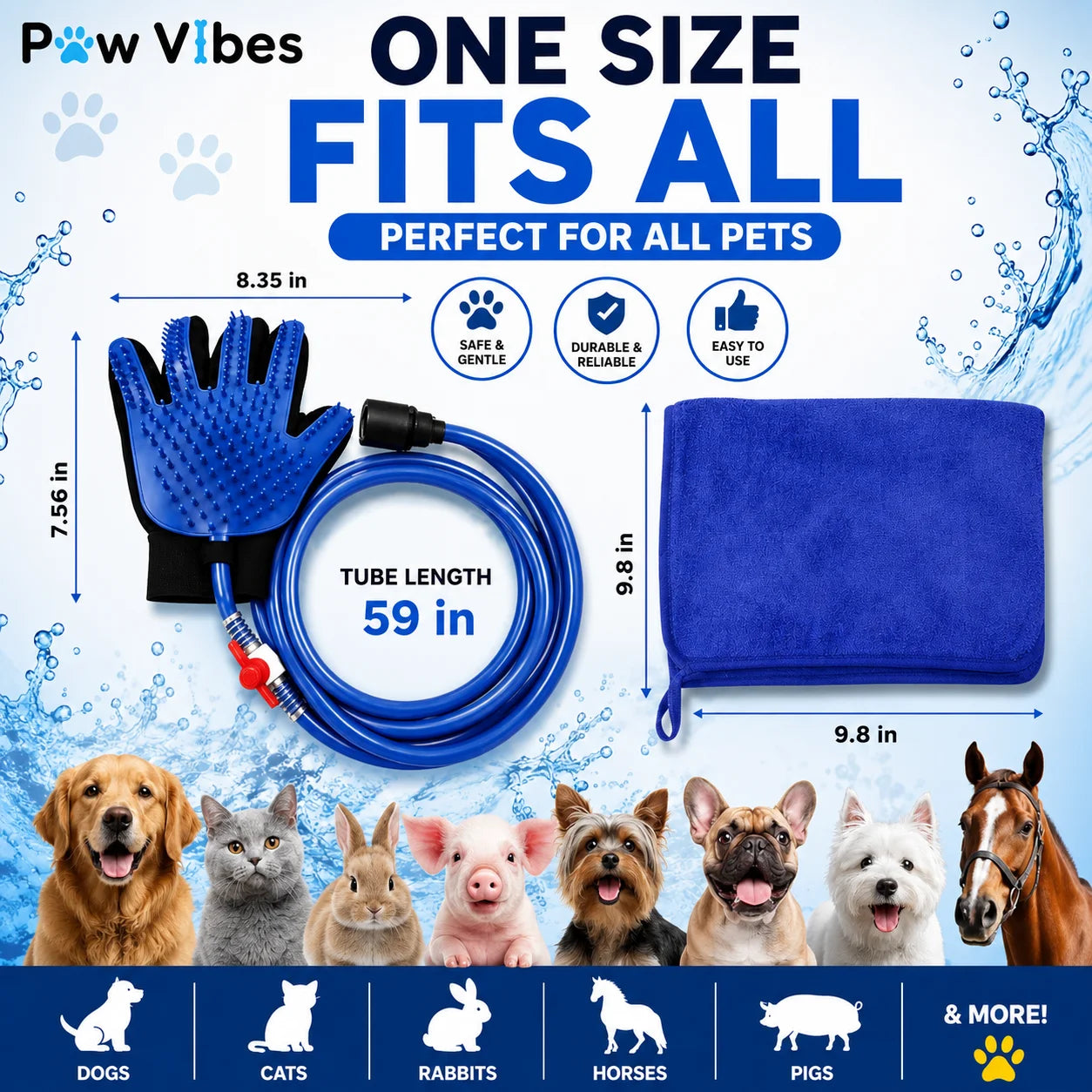 Bathing Hose Glove for Dogs, Cats &amp; Other Pets with Superior Quality Towel