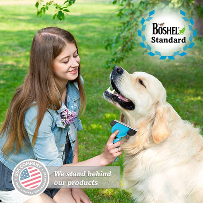 Ergonomic Grooming Brush for Dogs &amp; Cats - Reduces Shedding - Easy Clean Anti-Slip Handle - Deshedding Tool