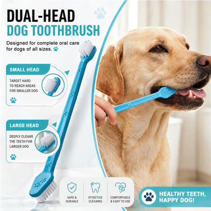 Dog Toothbrush, 360 Degree Finger Toothbrushes, Triple Head Toothbrushes, Double Head Toothbrush,Cleaning Brushes for Dog Cat Oral Dental Health (Blue, L)