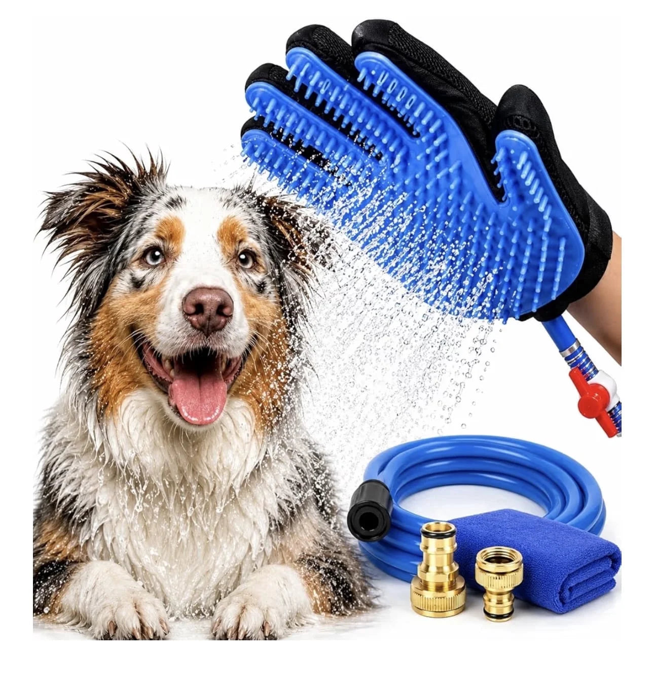 Bathing Hose Glove for Dogs, Cats &amp; Other Pets with Superior Quality Towel