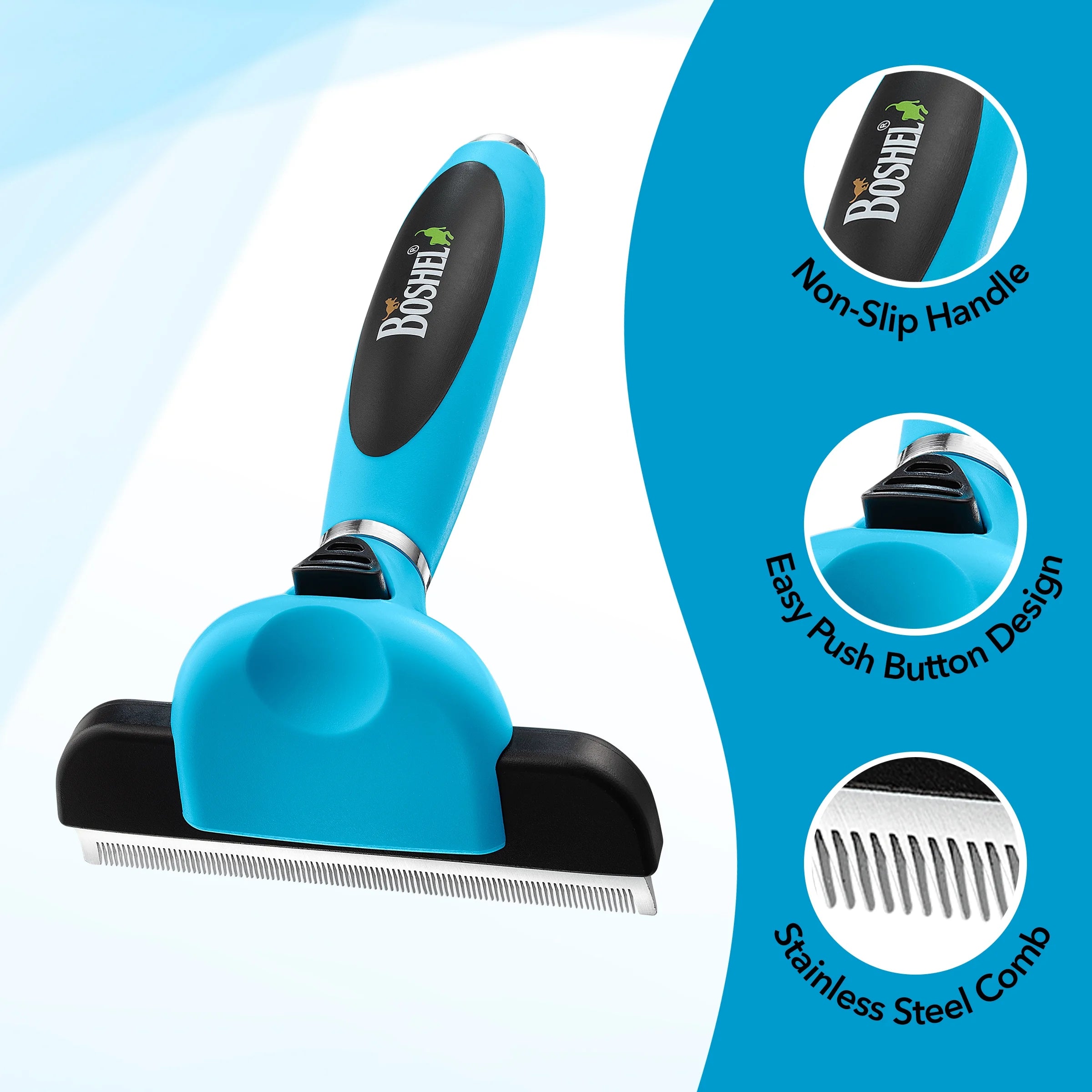 Ergonomic Grooming Brush for Dogs &amp; Cats - Reduces Shedding - Easy Clean Anti-Slip Handle - Deshedding Tool