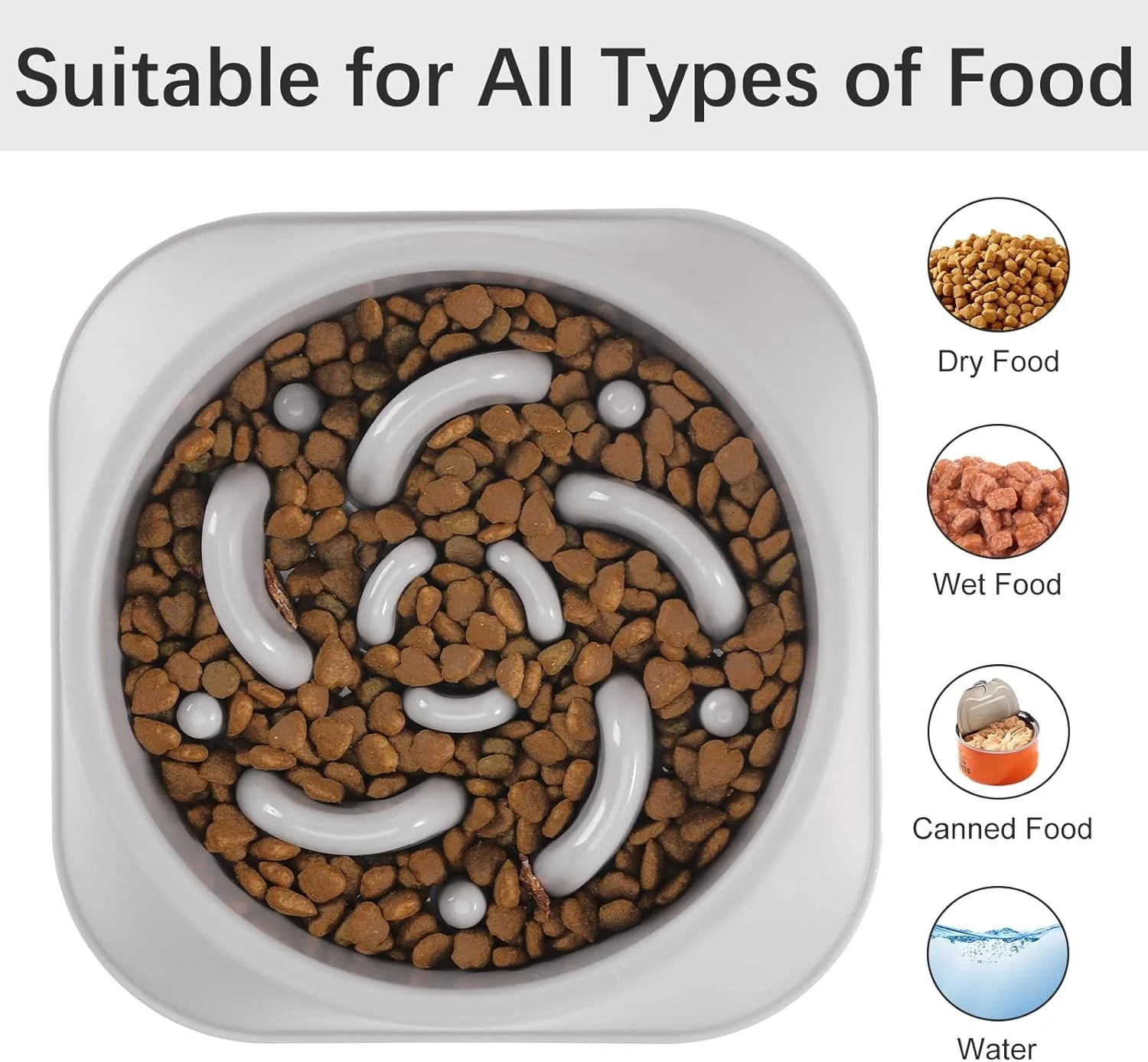 Slow Feeder Dog Bowls 2PCS, Non Slip Cat Food Bowls, Bloat Stop Maze Dishes, Interactive Feeder for All Breeds 2 Cup Gray&amp;Black