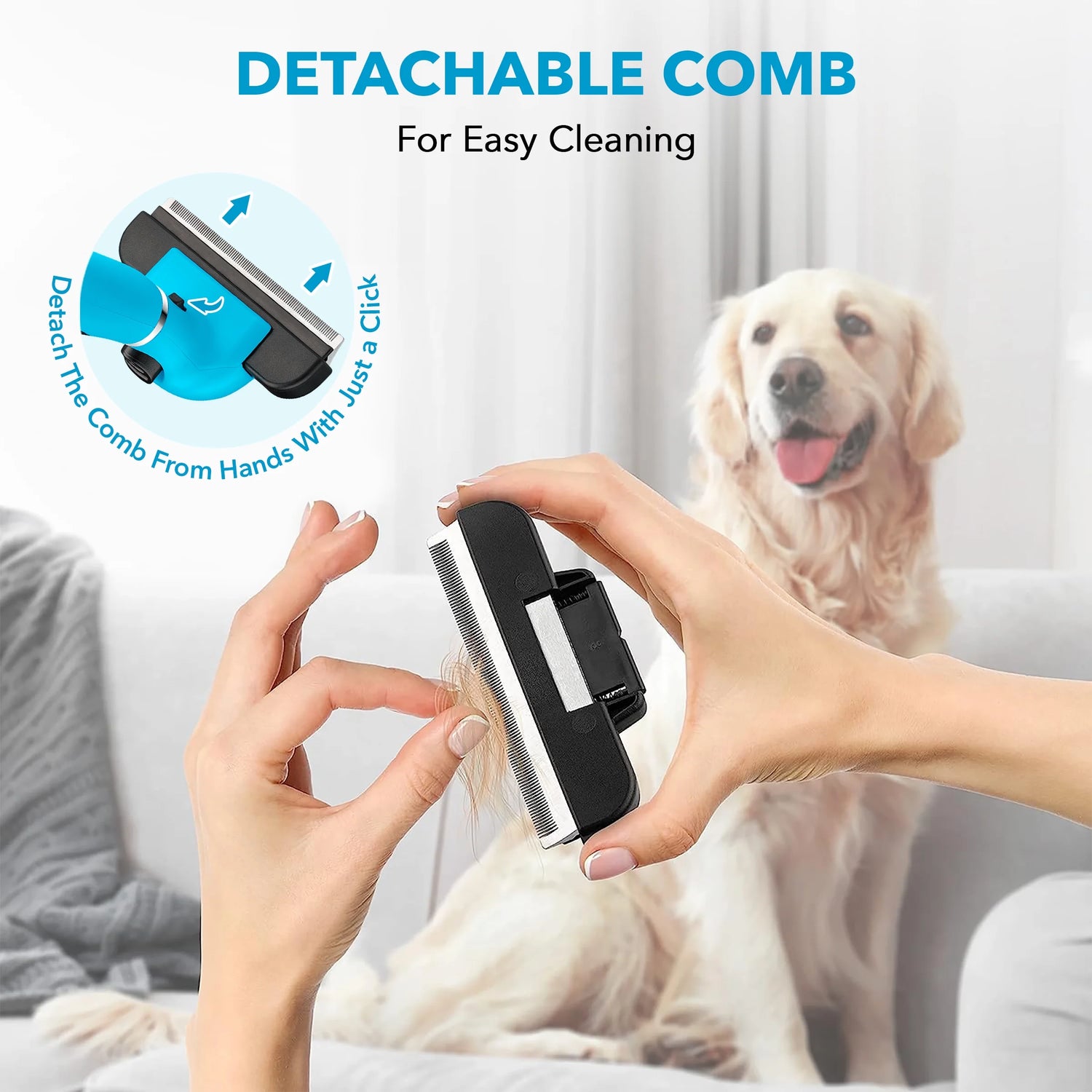 Ergonomic Grooming Brush for Dogs &amp; Cats - Reduces Shedding - Easy Clean Anti-Slip Handle - Deshedding Tool
