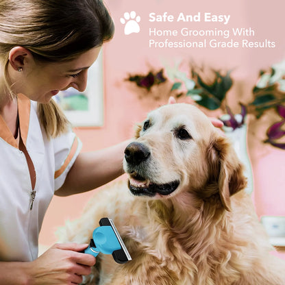 Ergonomic Grooming Brush for Dogs &amp; Cats - Reduces Shedding - Easy Clean Anti-Slip Handle - Deshedding Tool