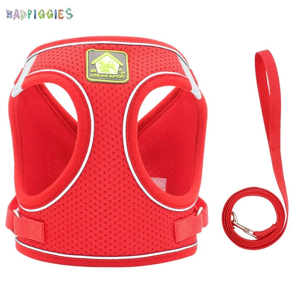 Badpiggies Cat Dog No Pull Harness Leash Set Outdoor Adjustable Puppy Bulldog Reflective Harness Vest (XS, Red)